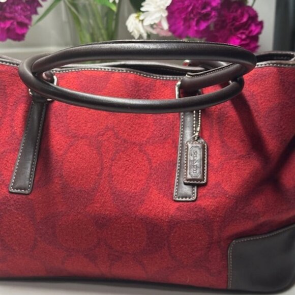 🔥🔥Coach Red Wool & Leather #F1J-7721 Tote/Shoulder Bag EUC - Picture 3 of 14